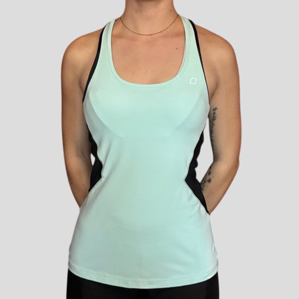 Lorna Jane Light Blue/Black Athletic Exercise Racerback Yoga Exercise Tank Top